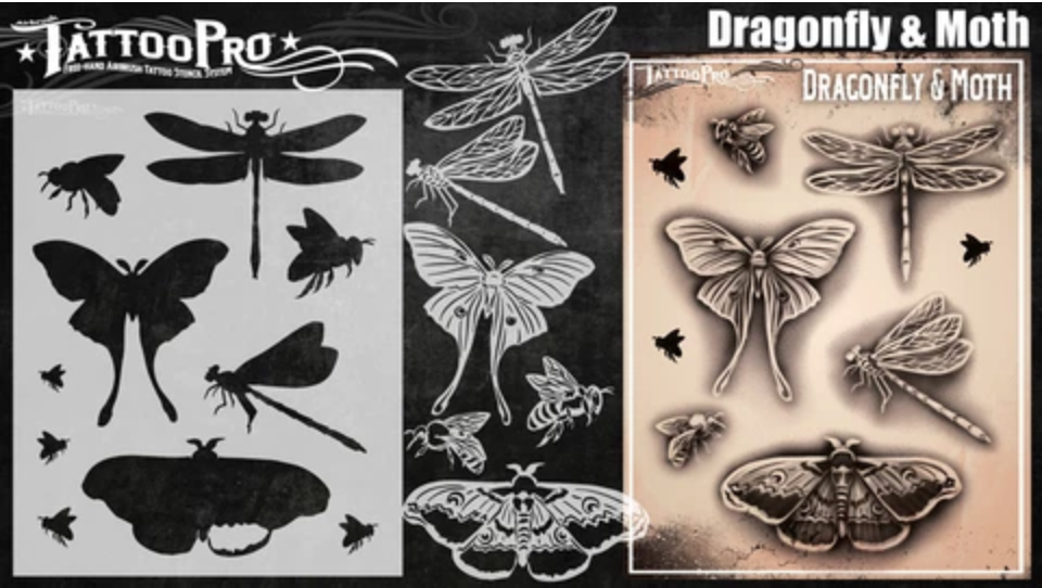Picture of Tattoo Pro Stencil -  Dragonfly & Moth  (ATPS183)