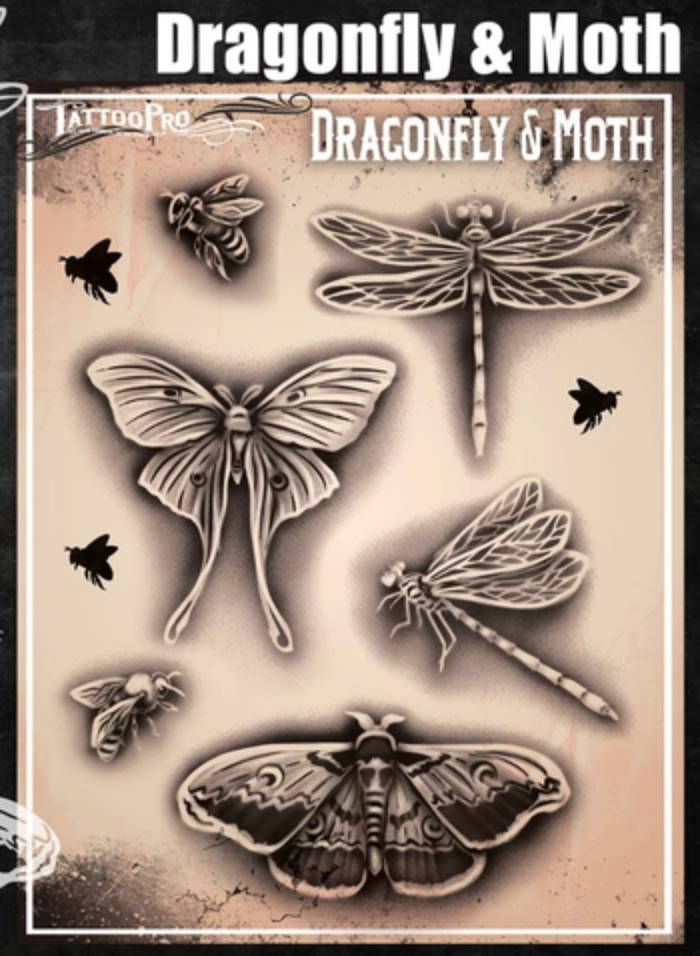 Picture of Tattoo Pro Stencil -  Dragonfly & Moth  (ATPS183)