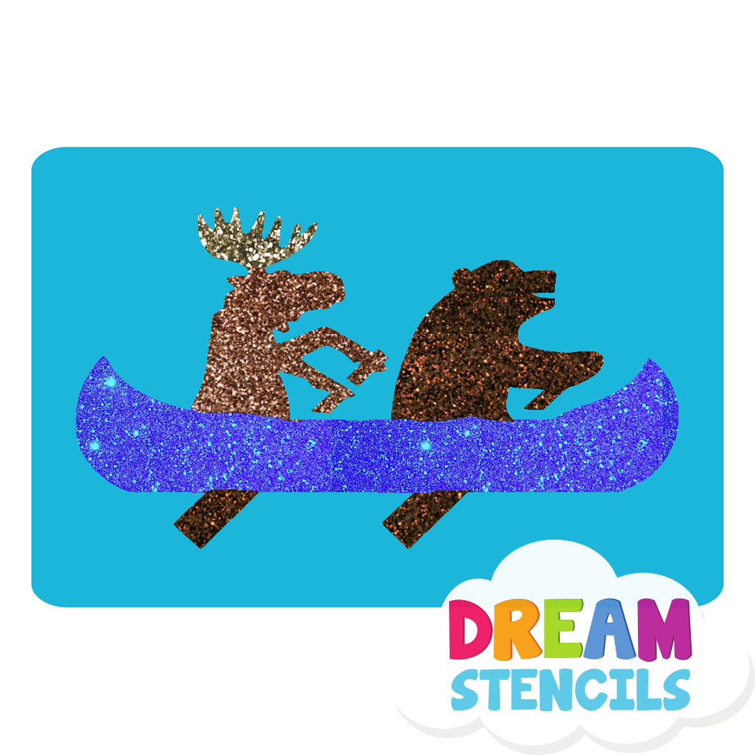 Picture of Moose and Bear in Canoe Glitter Tattoo Stencil - HP-126 (5pc pack)