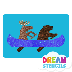 Picture of Moose and Bear in Canoe Glitter Tattoo Stencil - HP-126 (5pc pack)