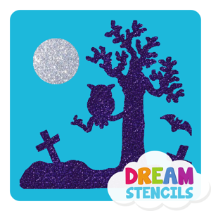 Picture of Spooky Graveyard With Owl Glitter Tattoo Stencil - HP-166 (5pc pack)