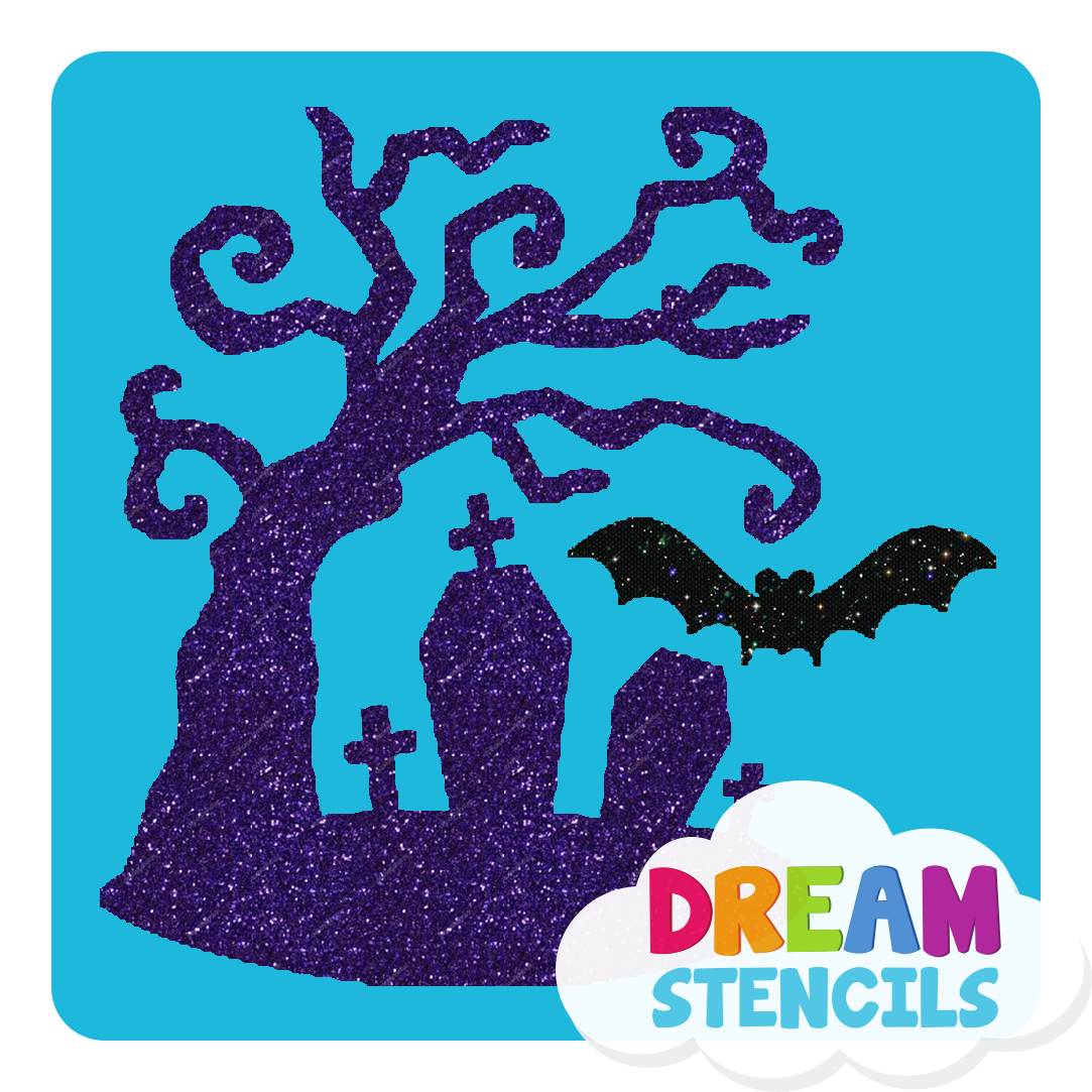 Picture of Haunted Tree with Bat Glitter Tattoo Stencil - HP-165 (5pc pack)