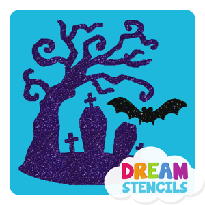 Picture of Haunted Tree with Bat Glitter Tattoo Stencil - HP-165 (5pc pack)