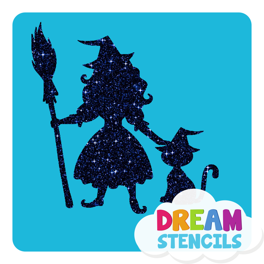 Picture of Pretty Witch With A Cat Glitter Tattoo Stencil - HP-186 (5pc pack)