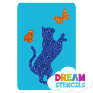 Picture of Standing Cat With Butterflies Glitter Tattoo Stencil - HP-198 (5pc pack)