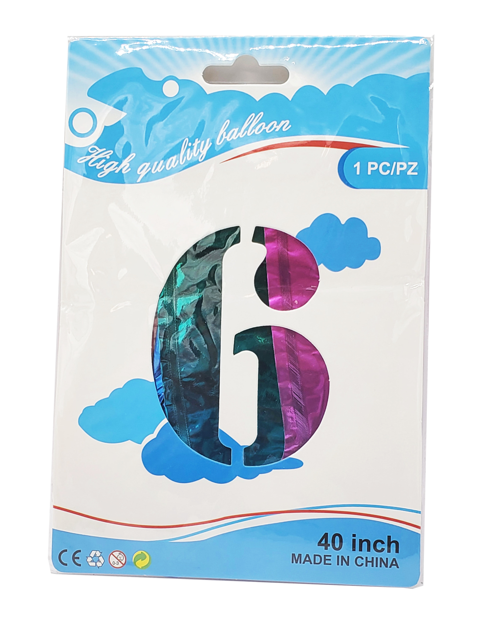Picture of 40'' Foil Balloon Shape Number 6 - Bright Rainbow (1pc)