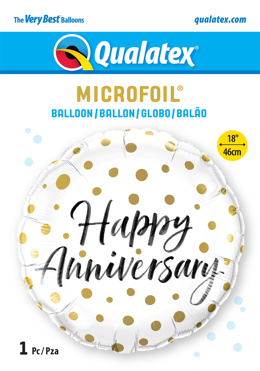 Picture of 18" Happy Anniversary Gold Dots  - Foil Balloon (1pc)