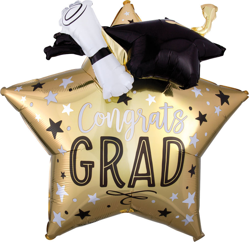 Picture of 28″ Graduation Star, Cap and Diploma Jumbo Foil Star Balloon (1pc)