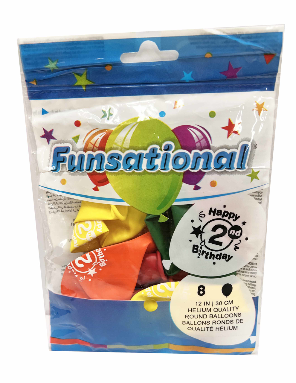 Picture of 12 Inch Funsational Balloons - Happy 2nd Birthday(8/Bag Assorted )