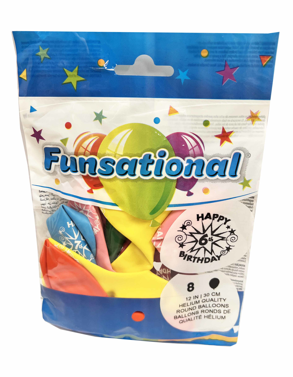 Picture of 12 Inch Funsational Balloons - Happy 6th Birthday(8/Bag Assorted )