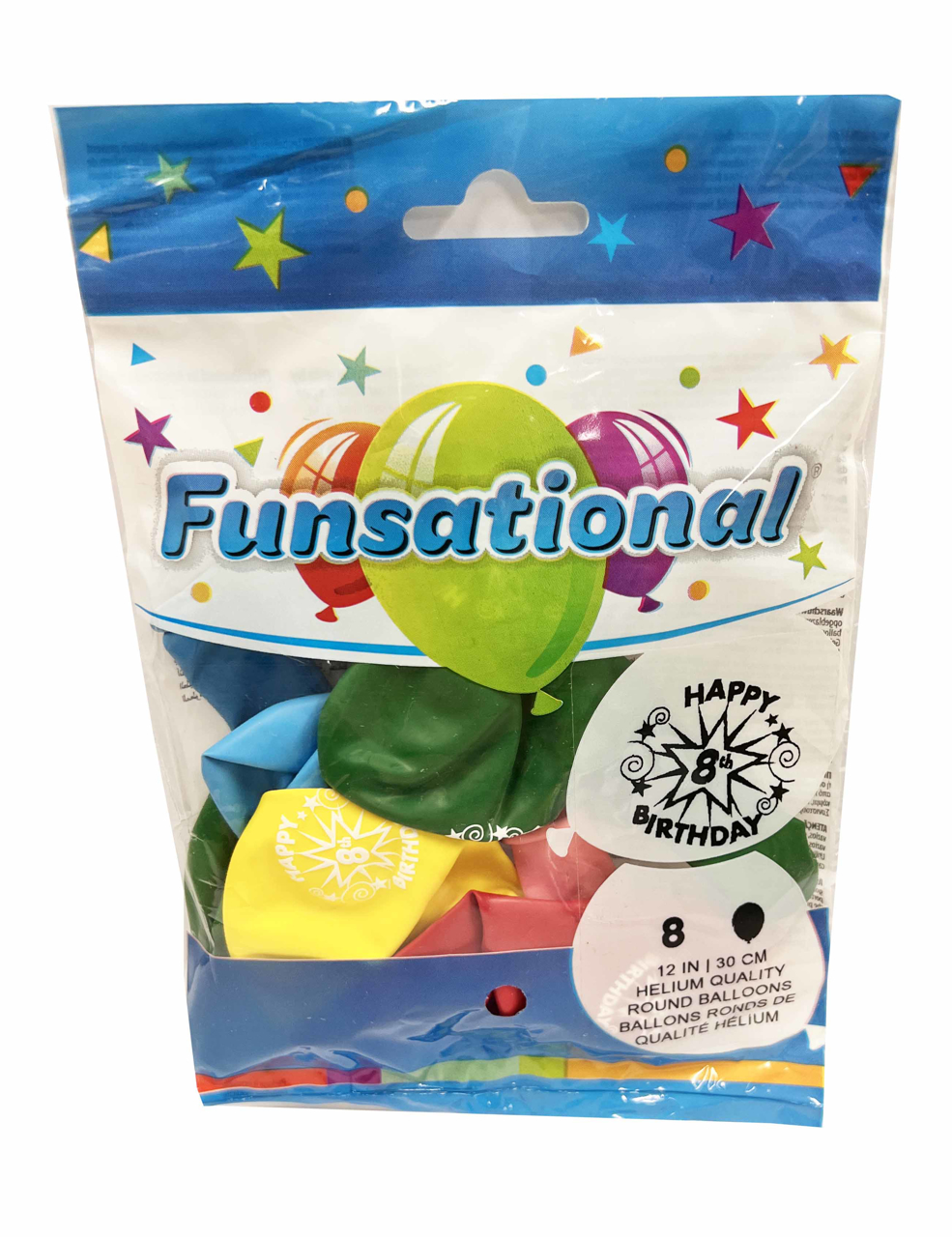 Picture of 12 Inch Funsational Balloons - Happy 8th Birthday (8/Bag Assorted )