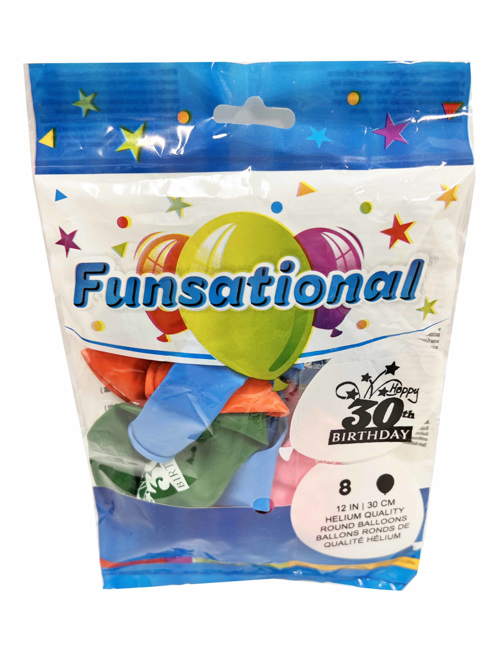 Picture of 12 Inch Funsational Balloons - Happy 30th Birthday(8/Bag Assorted )