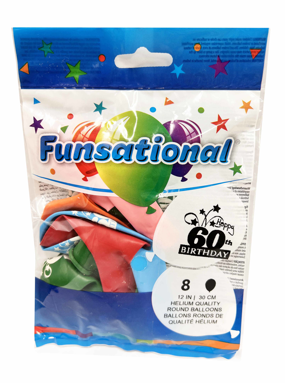 Picture of 12 Inch Funsational Balloons - Happy 60th Birthday (8/Bag Assorted )